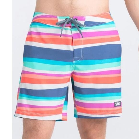 SAXX Swim Trunks Board Shorts Betawave Multicolor Striped Quick Dry Size 34 NWT - Picture 2 of 13